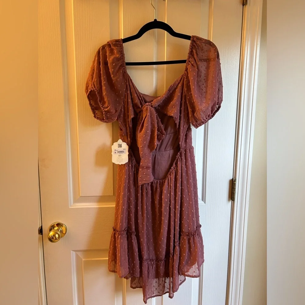 Altar’d State Pink Aurelia Clip Dot Dress with Bow Back Size Large - Picture 5 of 10